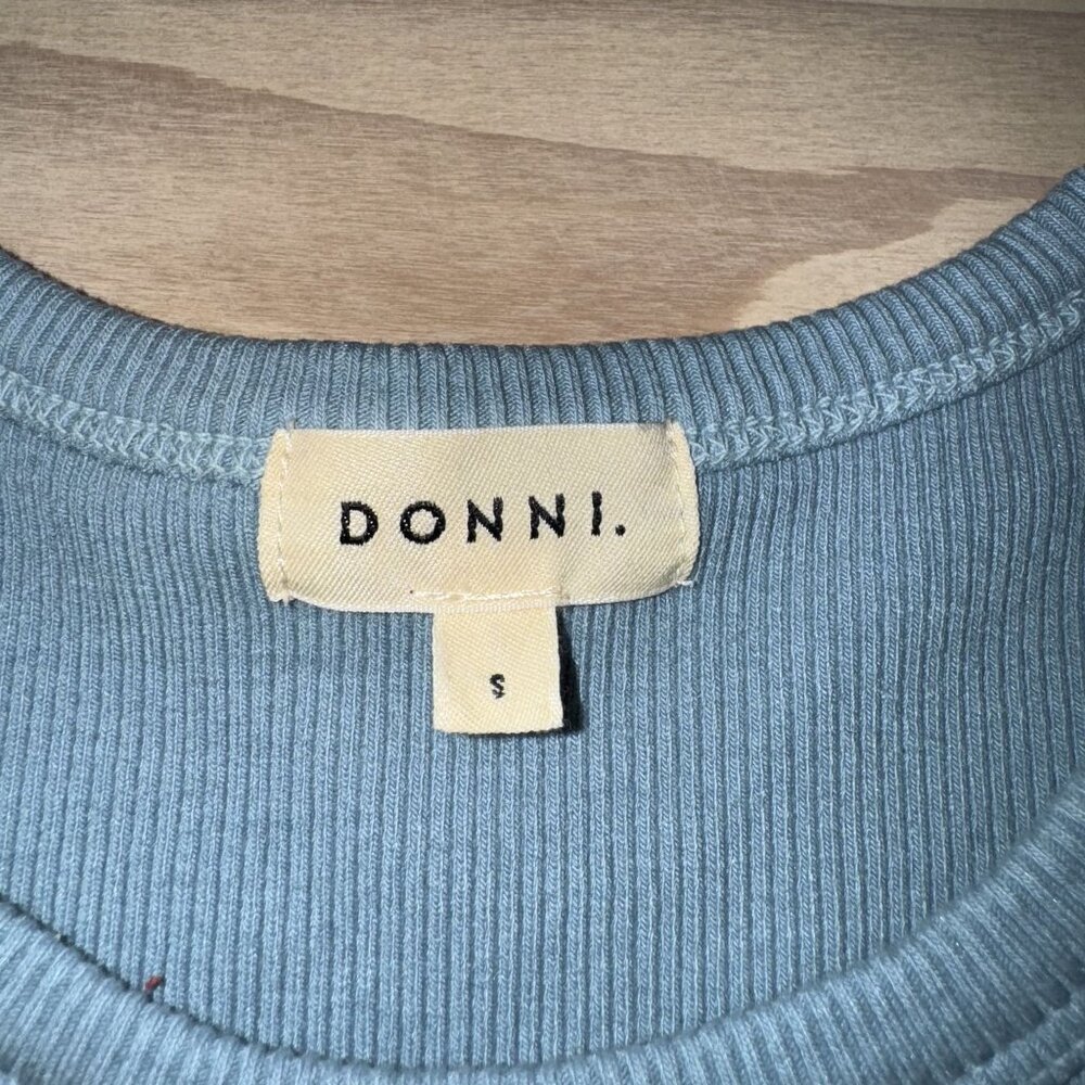 Donni. Rib Sky Blue Short Sleeve Cotton Blend Tee Women's Small S - Picture 4 of 7